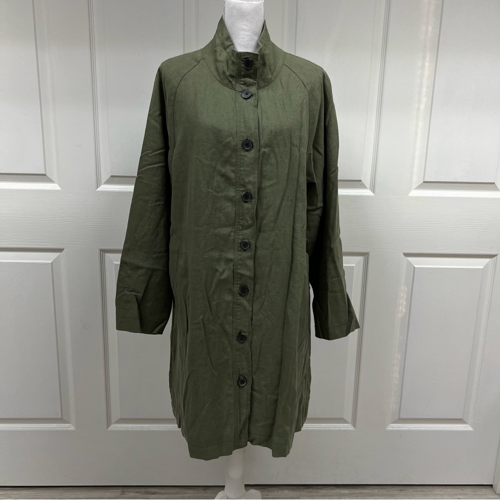 Garnet Hill Relaxed Linen Top Coat Jacket Green Size 16 - Picture 5 of 16